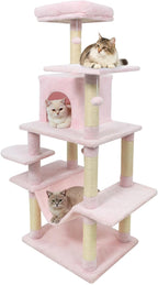 Tangkula 58 Inch Pink Cat Tree, Multi-Level Cat Tower with Sisal Scratching Posts, Padded Top Perch, Condo & Hammock, 3 Hanging Balls, Jumping Platforms for Indoor Cats (Pink)