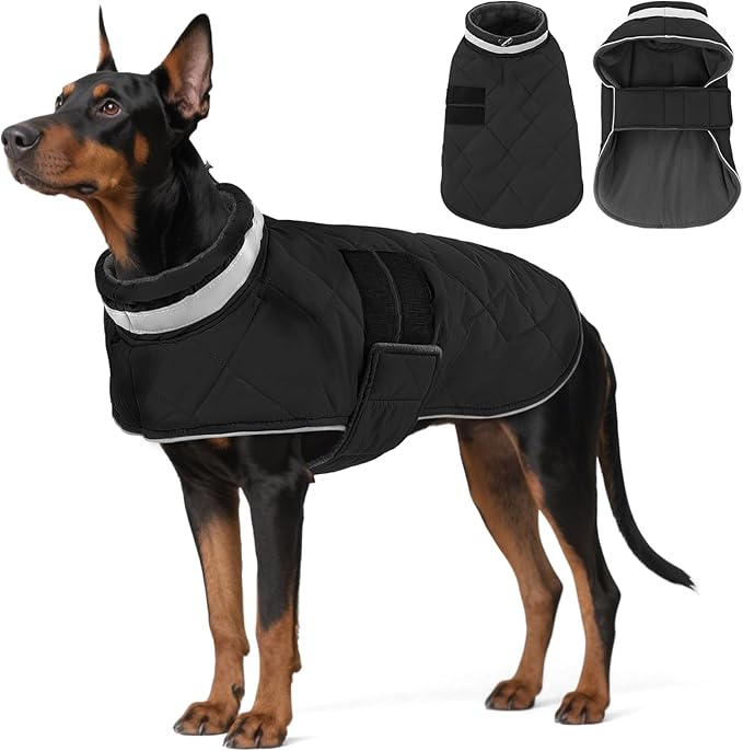 KAMA BRIDAL Dog Winter Coat Warm Padded Puppy Jacket Windproof Water Resistant Clothes for Small Medium Large Pets Christmas Sweater Outfit Vest(Black, 3XL)
