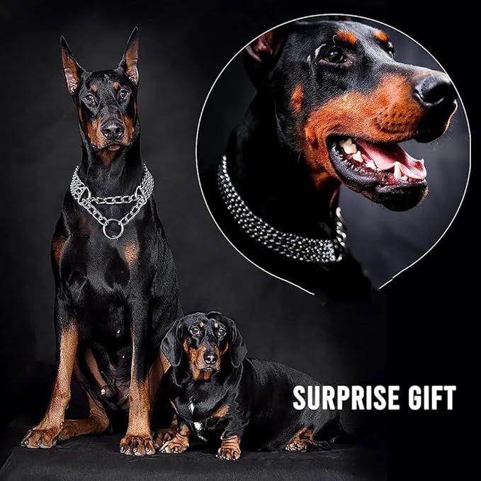 Silver Chain Dog Choke Collars for Large Dogs,Heavy Duty Metal Slip Choke Collar Martingale Collars Training Triple Row Chains Choker Collar for Small Medium Large Dog, D3mm