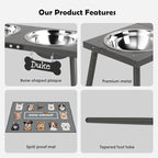 Elevated Dog Bowls for Large Extra Large Pet, Raised Dog Bowl Stand with Sprill Proof Mat and Bowls (2000ml/70oz), Pet Food & Water Bowl 15.5" Tall Dogs Feeder for Extra Large Breed, Grey