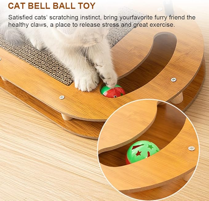 Cat Scratching Board with Cat Arch Self Groomer and Kitty Ball Toys, Cat Scratcher Cardboard for Indoor Cats, Eco-Friendly Wood, Durable, Stable and Non-Slip, Kitten Scratcher Pad (U-Shaped)