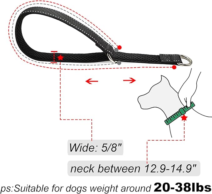 Reflective Slip Dog Collar, Loop Dog Collar for 20-38 lbs Dogs Nylon Collars with Soft Padded for Dogs Training (5/8" W x 15.5" L, Black)