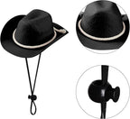 choyaxo Dog Cowboy Hat Dog Cowboy Costume for Small Pet Dogs Cat Cowboy Hat with Bandana Scarf Set Party Accessories (Black, Medium)