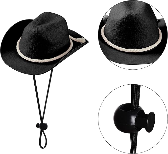 choyaxo Dog Cowboy Hat Dog Cowboy Costume for Small Pet Dogs Cat Cowboy Hat with Bandana Scarf Set Party Accessories (Black, Large)
