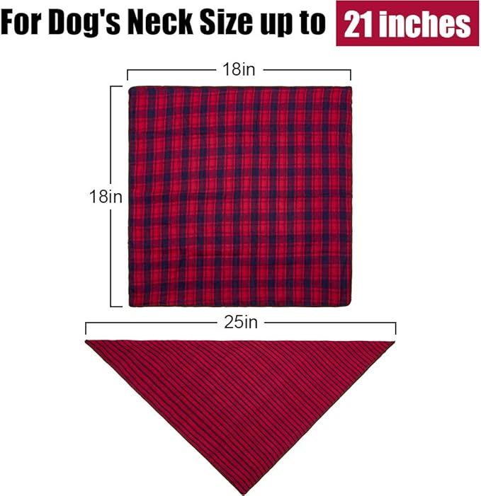 Christmas Dog Bandanas, 6PCS Plaid Holiday Dog Bandanas for Boy Girl, Washable Reversible Cotton Bibs Scarf, Adjustable Square Pet Kerchief Birthday Christmas Gift for Small to Large Dogs Puppy Cats