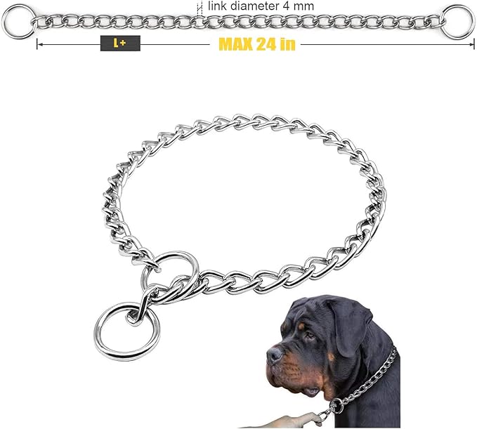 Chain Choke Collar for Dogs, Metal Slip Link Training Heavy Duty Dog Choker Collar Martingale for Medium Large Dogs L+ Length: 24” 4.0mm(Suitable for Dog's Neck 20")