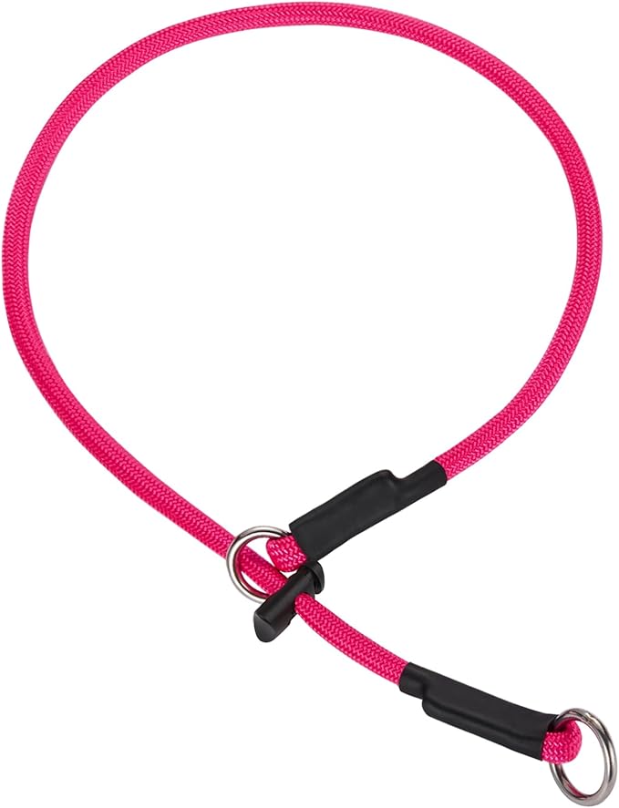 Martingale Dog Collar, 5/16” High-Strength Nylon Rope Slip Collar with Spring-Loaded Adjustable Stopper for Small, Medium & Large Dogs(Pink, 26 inch)