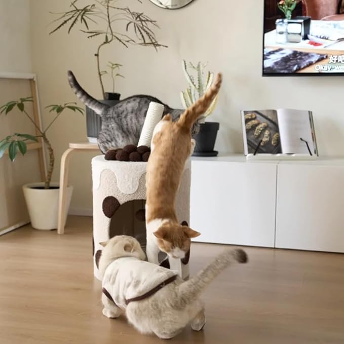 Happy & Polly 26" Boba Tea Medium Cup Cat Tree Tower Tall Multi-Level Stable Condo for Large Cats Multifunctional Cat Furniture Activity Center for Kitten