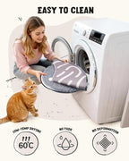 BurgeonNest 20-Inch Round Cat Bed Cave, Enclosed Hooded Pet House for Indoor Kittens, Anti-Collapse EVA Shell with Cord Access for Heating Pad, Washable Soft Plush, Grey