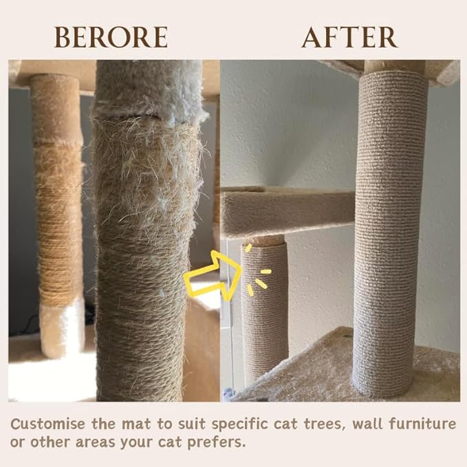 78.7"x15.8" Cat Scratching Carpet Mat Furniture Protector, Covering DIY Cat Tower,and Replacement Pads, Self-Adhesive Trimmable Mat (Khaki)