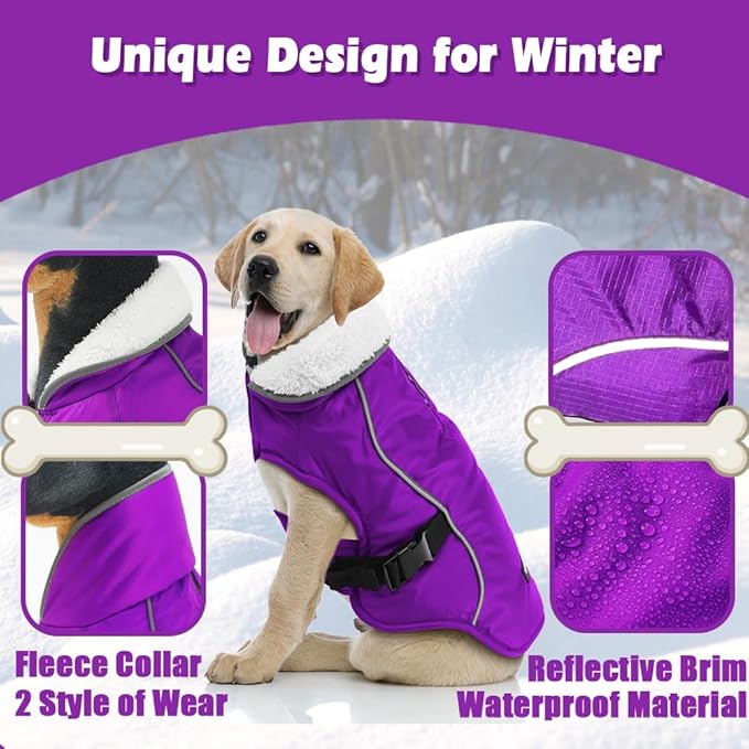 EMUST Dog Winter Coat, Thick Windproof Pet Jacket Winter, Pet Cold Weather Coats for Small/Medium/Large Dog, Purple, XXL