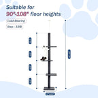 Cat Craft Cat Tree Floor to Ceiling 95-108" Tall Cat Tree Carpet Cat Tower Kitten Tree Sisal Scratching Post and Mat Cat Pole for Indoor Cats, Charcoal, 4-Tier