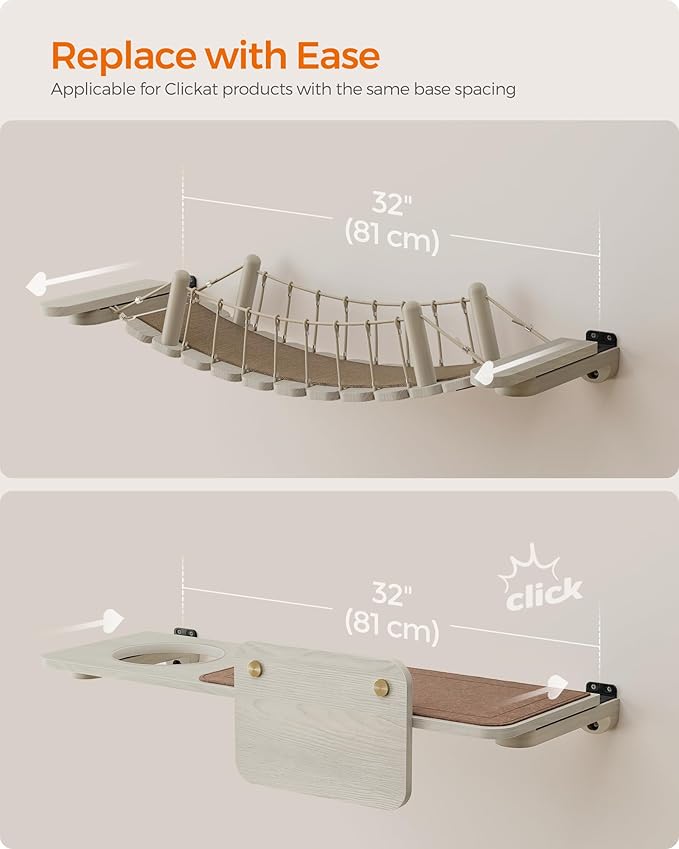 Feandrea Clickat Collection - No.003 Cat Bridge, Extremely Quick Assembly, Unlimited Expandability, Replaceable Module and Fabric Pad, Cat Wall Furniture
