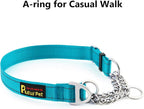 Plutus Pet Martingale Dog Collar with Stainless Steel Chain and Reflective Nylon, Adjustable No Pull Training Collar, for Small Medium, and Large Dogs, Cyan, S