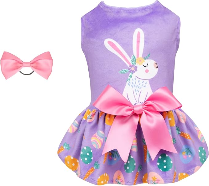 CuteBone White Rabbit Dog Easter Dress Velvet for Small Dogs Girl Eggs Skirt Puppy Purple Dresses Dog Clothes CVA19S-D