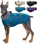 IDOMIK Warm Dog Coat with Harness, Waterproof Reflective Dog Jackets for Small Medium Large Dogs, Fleece High Collar Winter Jacket with Zipper, Pet Winter Snowsuit Clothes for Cold Weather,Blue XL