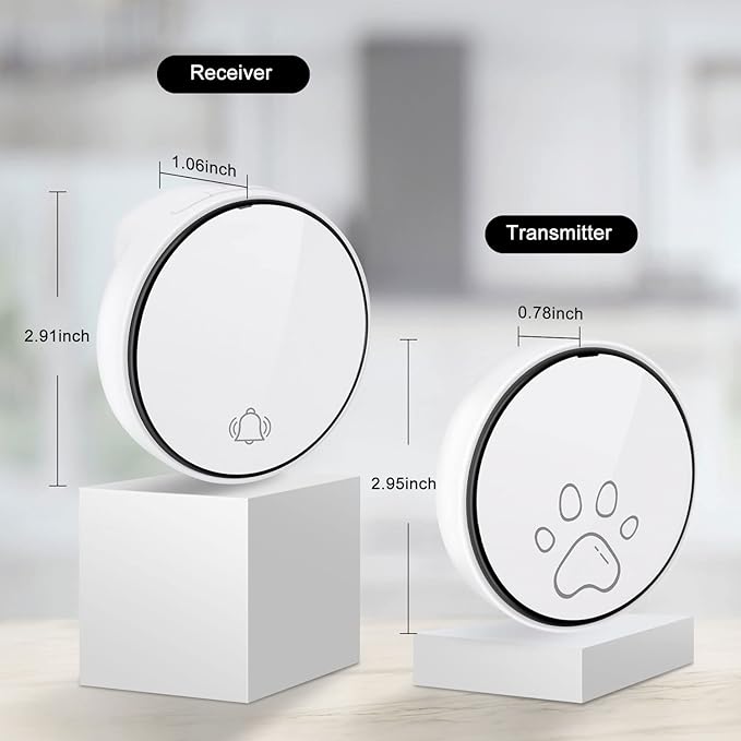 Comsmart Smart Wireless Dog Door Bell, Doggie Doorbell for Pet Potty Training Communication Go Outside Press Button with 38 Melodies 4 Volume Levels LED Flash (1 Receiver & 2 Transmitter), White