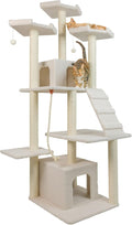 Armarkat B8201 Classic Real Wood Cat Tree in Ivory, Multi Levels with Ramp, Three Perches, Rope Swing, Two Condos