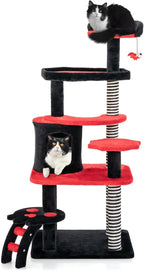 PETSITE Gothic Cat Tree - 52 Inch Tower with Sisal Scratching Post, Coffin Bed, Cat Condo, Ladder and Bat-Shaped Ball, 6-Tier Goth Cat Tree for Indoor Cats