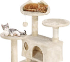 Topeakmart 54in Cat Tree, Cat Tower w/Large Cat Condo Scratching Posts and Perch, Cat Stand House Furniture, Beige