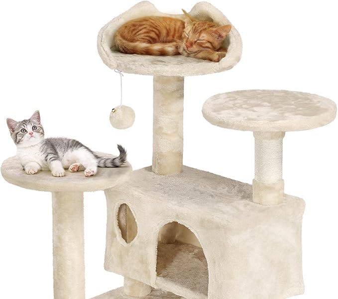 Topeakmart 54in Cat Tree, Cat Tower w/Large Cat Condo Scratching Posts and Perch, Cat Stand House Furniture, Beige