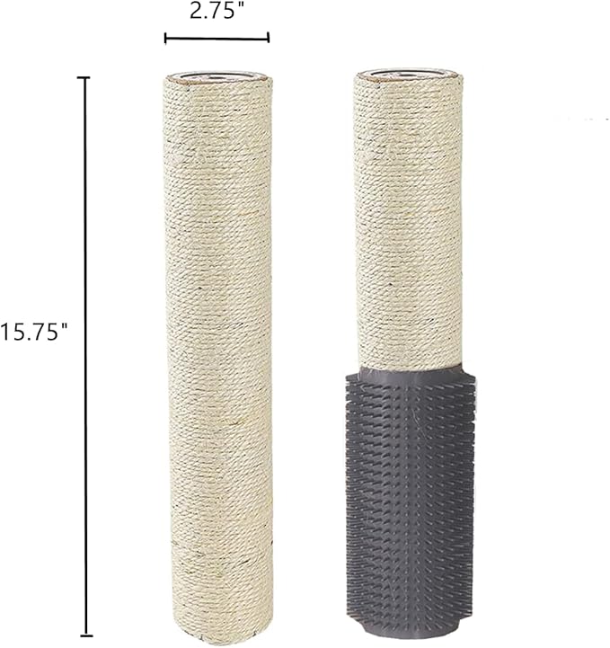 2-Pack Cat Tree Tower Replacement Parts Post 15.7" L,Ø 2.75" Pole with Self Groomer and Massager, DIY Cat Scratching Post