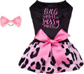 CuteBone Little Miss Sassy Pants Dog Leopard Print Dress Velvet for Small Dogs Girl Puppy Dresses Pink Dog Clothes CVA15S-D