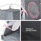 Cat Bed Tents Dog House Indoor Outdoor Lace Mesh Breathable Windows Door Curtains Removable Portable Nest Teepe House (Large,Gray&Pink)