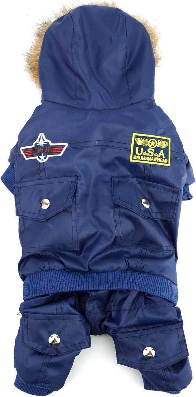 ZUNEA Padded Waterproof Small Dog Winter Jumpsuit Pet Puppy Jacket Coat Fleece Warm Snowsuit Airman Chihuahua Yorkie Outfits Clothes Apparel Blue XS