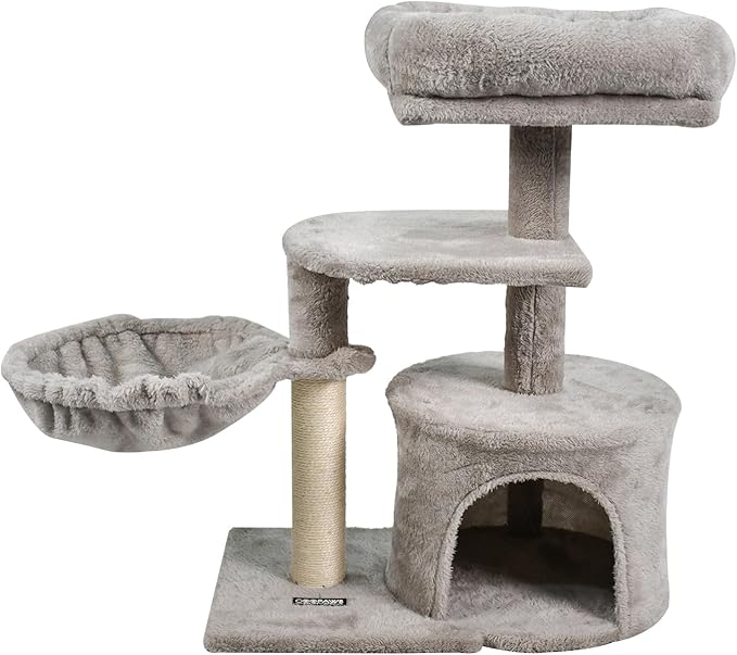 27-in Heavy-Duty Cat Tree for Large Cats, Multi-Level Tower with Sisal Scratching Posts, Plush Perch, Hammock & Condo Anti-Tip Design