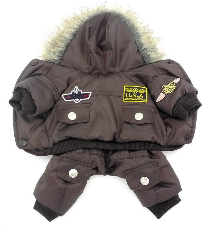 ZUNEA Padded Waterproof Small Dog Winter Jumpsuit Pet Puppy Jacket Coat Fleece Warm Snowsuit Airman Chihuahua Yorkie Outfits Clothes Apparel Brown S