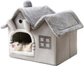 Luxury Double Roof Indoor Dog House Cat Nest,Foldable Warm Soft Kennel,30D High Elastic Memory Sponge,Removable Cushion and Non-Slip Bottom (Grey Double Roof, S)