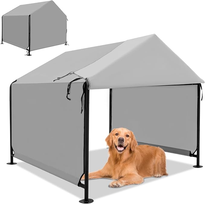 4x4 FT X-Large Outdoor Dog House for Large Dogs, Heavy Duty Weatherproof Dog Kennel with Upgraded Doors, Dog Tent for Outside Shelter, Waterproof Canopy Pet House for Small Animals, Grey