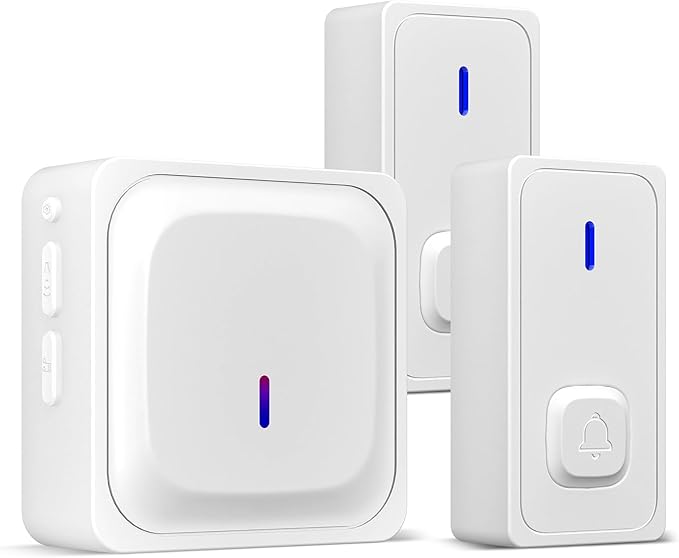 BN-LINK Wireless Doorbell with 2 Buttons, Mini Waterproof Door Bell Easy Installation, 1000Ft Range, Adjustable Volume & 58 Chimes, LED Flash, Perfect for Homes, Offices, Apartments (White)