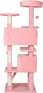 ZENY 54 Inch Cat Tree, Multi-Level Cat Condo with Scratching Post + 2 Play Houses, Pet Furniture in Pink