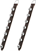 Frienda Hanging Jingle Sleigh Bells 7-Bell Dog Doorbells for Door Knob Faux Leather Belts Go Outside Dog Bells Christmas Decor and Holiday Decorations, 18.7 x 1.8 x 1 Inches(Brown with Silver)