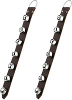 Frienda Hanging Jingle Sleigh Bells 7-Bell Dog Doorbells for Door Knob Faux Leather Belts Go Outside Dog Bells Christmas Decor and Holiday Decorations, 18.7 x 1.8 x 1 Inches(Brown with Silver)