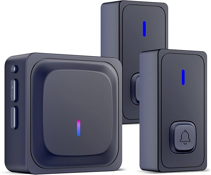BN-LINK Wireless Doorbell with 2 Buttons, Mini Waterproof Door Bell Easy Installation, 1000Ft Range, Adjustable Volume & 58 Chimes, LED Flash, Perfect for Homes, Offices, Apartments (Black)