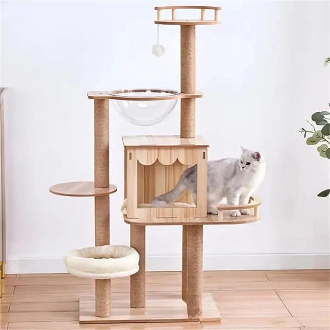 Large Outdoor Cat Tree Tower with Space Capsule, Strong Load-Bearing Frame & Modern Scratching Post