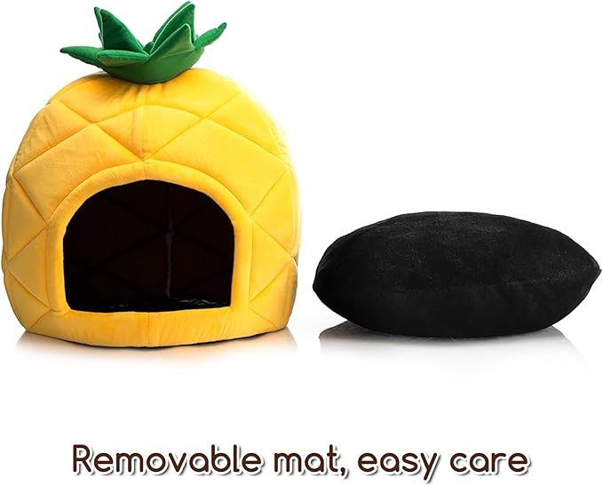 Hollypet Cat Bed Self-Warming Kitty Cave Hut House Nest Pet Sleeping Bed for Indoor Cats, Yellow, Pineapple Cave