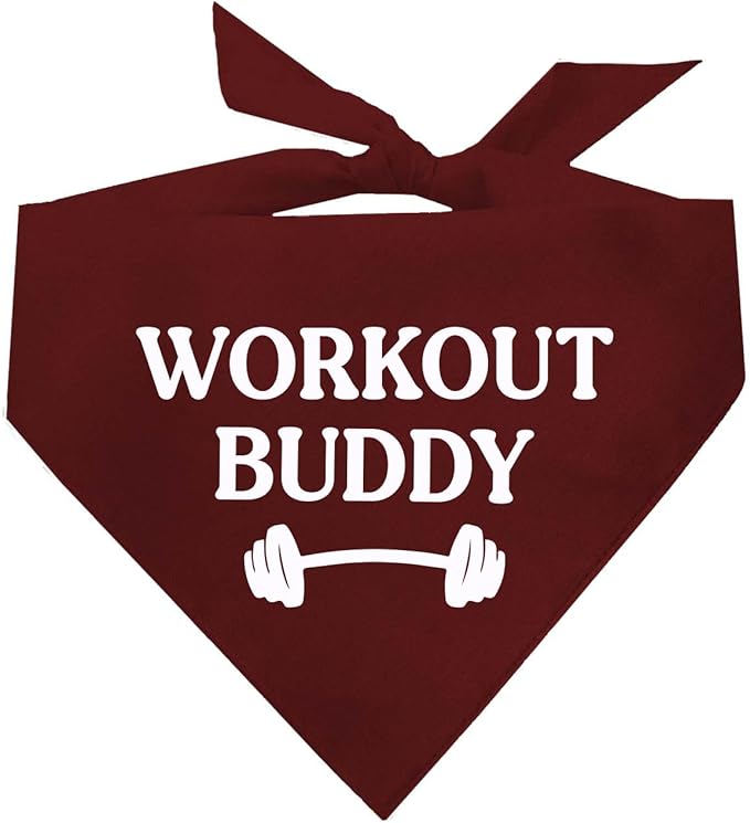 Workout Buddy Dog Bandana | 100% Cotton Adjustable Triangle | Made in USA | Workout | Sports | Gym | Dark Red, One Size (1095)