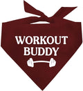 Workout Buddy Dog Bandana | 100% Cotton Adjustable Triangle | Made in USA | Workout | Sports | Gym | Dark Red, One Size (1095)
