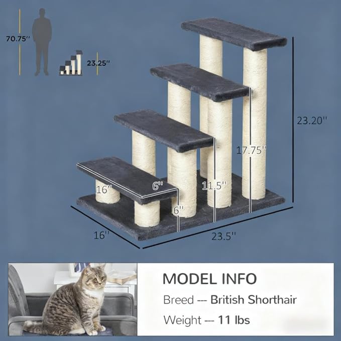 Sturdy 4-Tier Cat Tree with Soft Plush Platforms, Sisal-Wrapped Scratching Posts and Cozy Condo for Indoor Feline Play and Rest