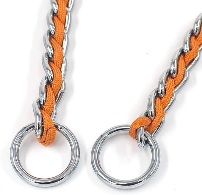 TSPRO Stainless Steel Heavy Duty Metal Dog Collar, Adjustable and Durable Pet Collar for Small Dogs, Ideal for Walking and Training (Orange, 3MM*13-15 inches)