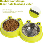 Skrtuan Double Dog Cat Bowls Premium Stainless Steel Pet Bowls with No-Slip Stainless Steel Cute Modeling Pet Food Water for Feeder Dogs Cats Rabbit and Pets