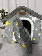 SEAHOME Dog House Kennel Bed Mat for Indoor Pets,Enclosed Warm Plush Sleeping Nest Bed with Removable Cushion,Covered Small Pet Condos Indoor Cat Hideaway (S, Grey)
