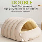 Cozy Cat Cave Bed, Enclosed Winter Cat House with Removable & Machine Washable Cover, Upgraded Warm Plush Cushion for Indoor Cats & Small Dogs (Beige)