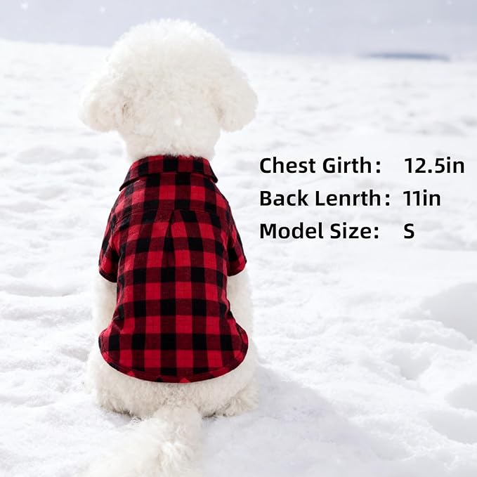 PUPTECK Plaid Dog Shirt, Cute Puppy Cat Polo T-Shirt, Soft Pet Clothes Boy for Small Medium Dogs, Square Red, M