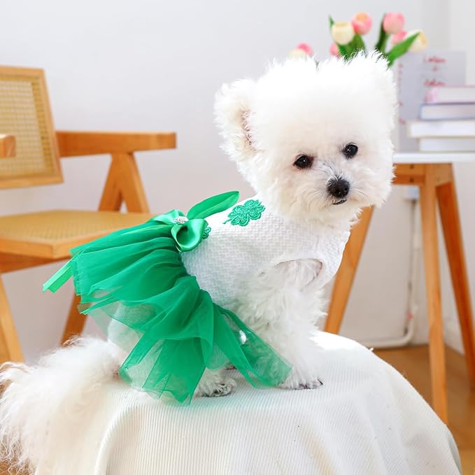 Furbabycare® Elegant Sweet St. Patrick's Day Puppy Dog Blingbling Princess Skirt Pet Dog Lace Cake Camisole Tutu Dress B-Green-1 Small
