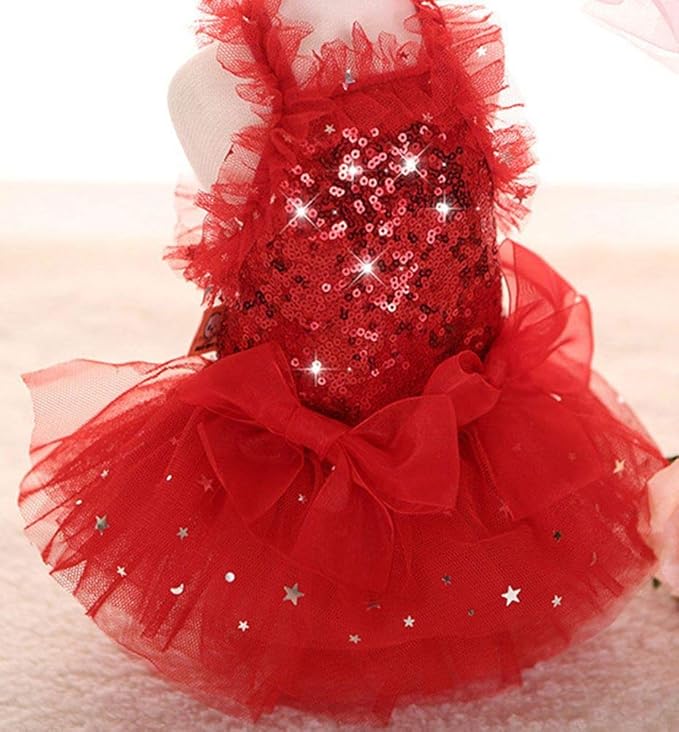 Fashion Sweet Puppy Dog Blingbling Princess Skirt Pet Dog Lace Cake Camisole Tutu Dress Red Small